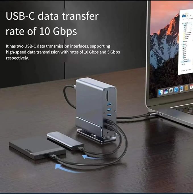 Docking Station for Asus TUF Gaming A17 A18 A15 A16 A14 F15 F16 F17 Dash 15 F15 Gaming Laptop15-in-1 USB C with 360 ° Rotating Base 2*4K HDMI and 1*DP 10Gbps USB Port Transfer RJ45 Audio SD/TF
