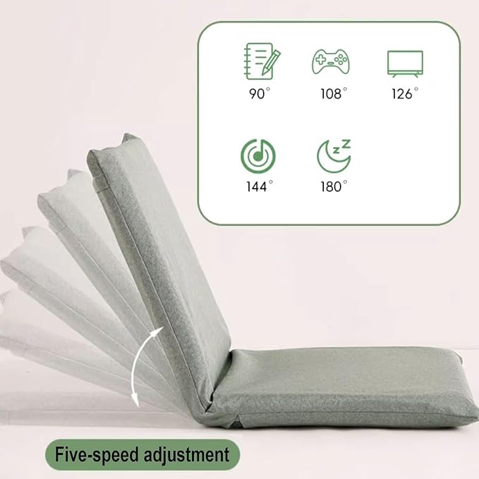 Floor Seating with Back Support Adjustable in 5 Levels Multi-Functional Meditation Chair Chair Cover Can Be Removed and Washed for Balcony Living Room(Green96 * 46 * 7CM)