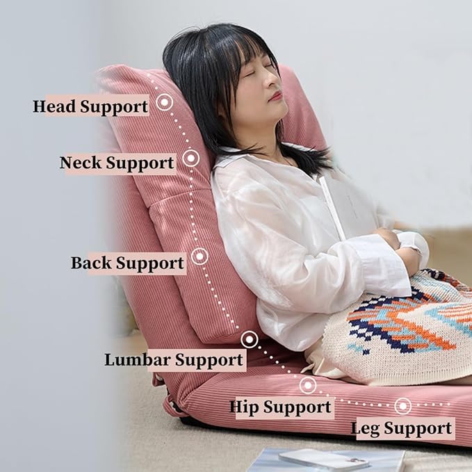 ELEFOCUS Designs Adjustable 5-Position Floor Chair Folding Lazy Sofa Padded Floor Chair Twin Floor Sofa Bed Couch(B)