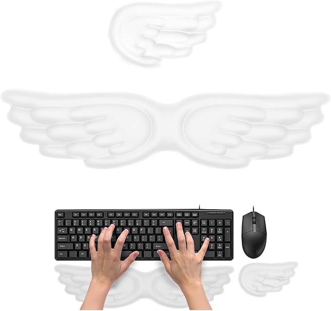 Angel Wing Wrist Rest Set Ergonomic Memory Foam Keyboard and Mouse Pad Support Anti-Slip Waterproof PU Leather Wrist Cushion for Carpal Pain Relief Aesthetic Desk Decor for Office Gaming (#H)
