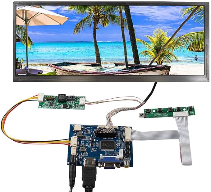 VSDISPLAY 12.3 Inch Stretched Bar LCD Screen 1920x720 High Brightness 850 Nits IPS Display with Board VS-TY2662-V1Supports VGA AV Video Input