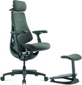 LiberNovo Dynamic Ergonomic Desk Chair + StepSync Footrest Bundle - Comfy Home Office Chair with Adaptive Lumbar Support 160° Recline &amp Built-in Spine Stretch Green+45cm