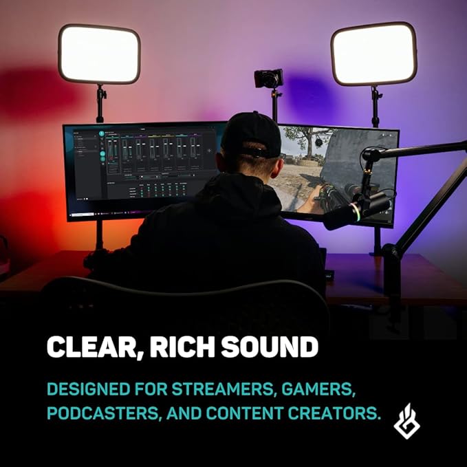 BEACN Dark Dynamic USB Mic for PC - Professional Microphone for Podcast Gaming Streaming - Studio-Quality Desk Mic for YouTube Twitch and Recording. Microphone for PC Gaming &amp Streaming