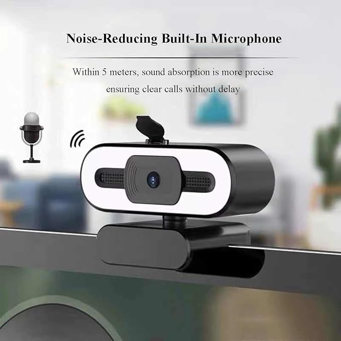 GIZNXBA Webcam for PC with Microphone &amp Three-Level Light &amp Privacy Cover USB Webcam Streaming for Desktop Computer Laptop Video Calling Studying and Conference(2k)