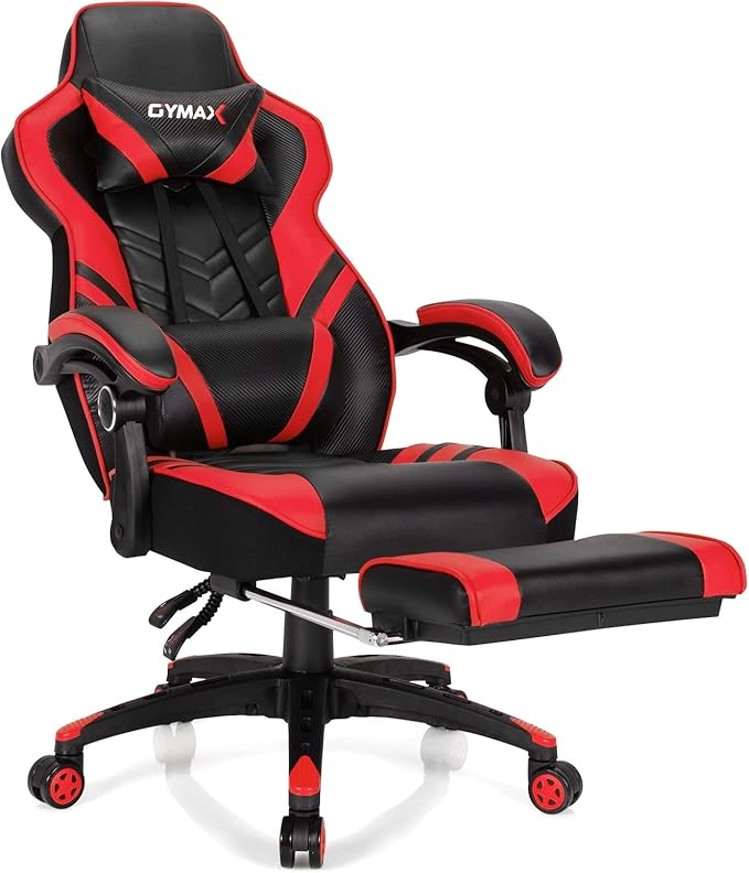 GYMAX Gaming Chair Ergonomic Computer Chair with Footrest Linkage Armrests &amp Lumbar Cushion Big Wide High Back Video Gaming Chair Reclining Office Rolling Chair for Adult/Teens (Red)