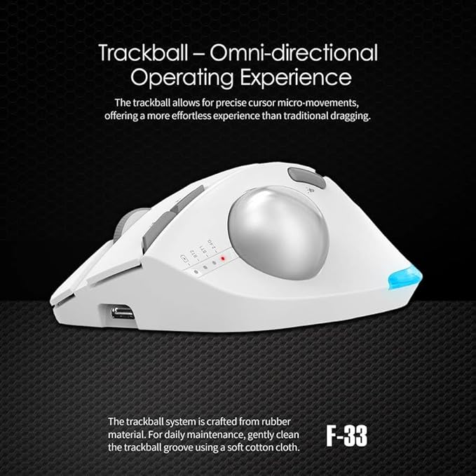 JOMAA Ergonomic Wireless Trackball USB Mouse with 4800 DPI/7 Programmable Buttons Thumb Control Mice3 Device Connection (Bluetooth or USB Receiver) Compatible for PC Laptop Mac Windows.(Silver)