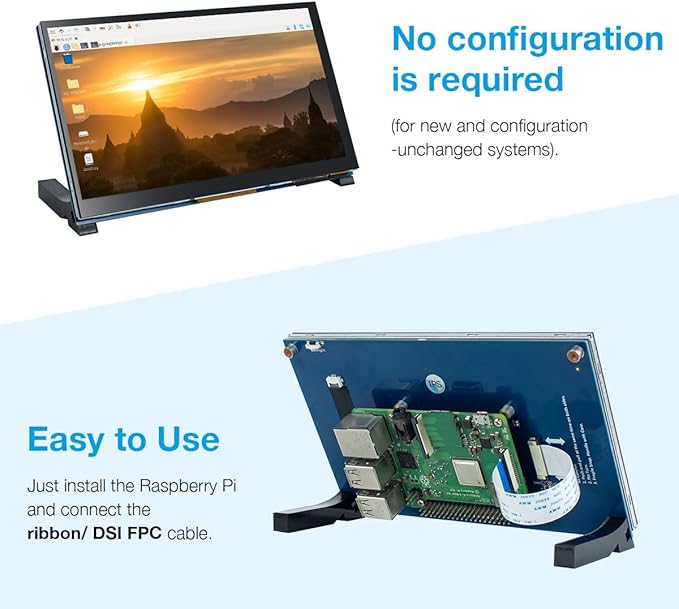 7 Inch Touchscreen IPS DSI Display Compatible with Raspberry Pi 5/4/3 800x480 Pixel Capacitive Screen MIPI Driver-Free Interface