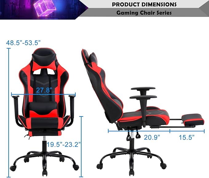 Gaming Chair Racing Style Office Computer Game Chair Ergonomic Desk Chair with Headrest Lumbar SupportHigh Back Gamer Office Chair Massage Recliner Video Game Chairs for Kids or AdultsRed