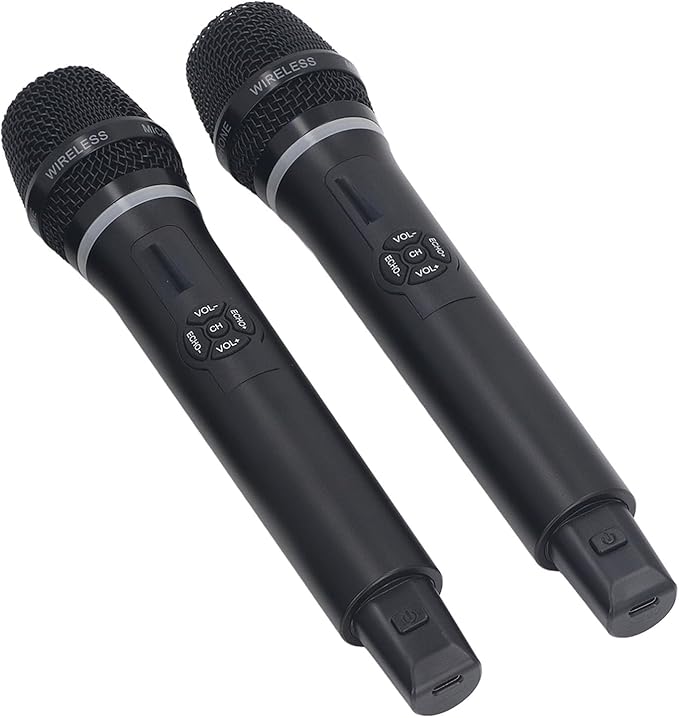 Keenso Cordless Dynamic Mic System Wireless Handheld Microphone Set Dual Dynamic Mic with Builtin Reverb for Karaoke Stage Performance Studio Recording