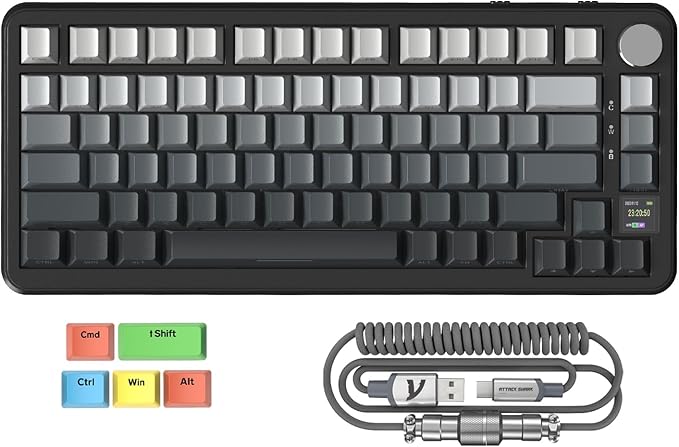 ATTACK SHARK X85PRO 75% Wireless Mechanical KeyboardTFT Smart Display &amp KnobBT/2.4GHz/Wired Gaming KeyboardSide Printed &amp 5 Color PBT KeycapsGasket RGBHot-Swapwith Pro Cable for PC/MAC