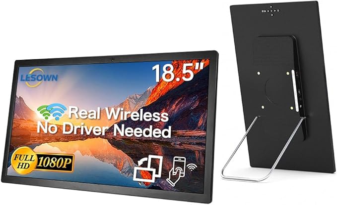 18.5 Inch Wireless Portable Gaming Monitor HDMI 1920x1080 100% sRGB Travel External Screen Support AirPlay Miracast Compatible with Laptop iOS Android Windows Mac TF Card