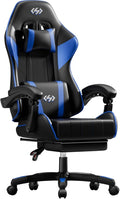 HLDIRECT Gaming Chair Ergonomic Computer Office Chair with Lumbar Support Footrest Headrest PU Leather 360° Swivel Adjustable Height Metal Frame 200 lbs Capacity (Black&ampBlue)
