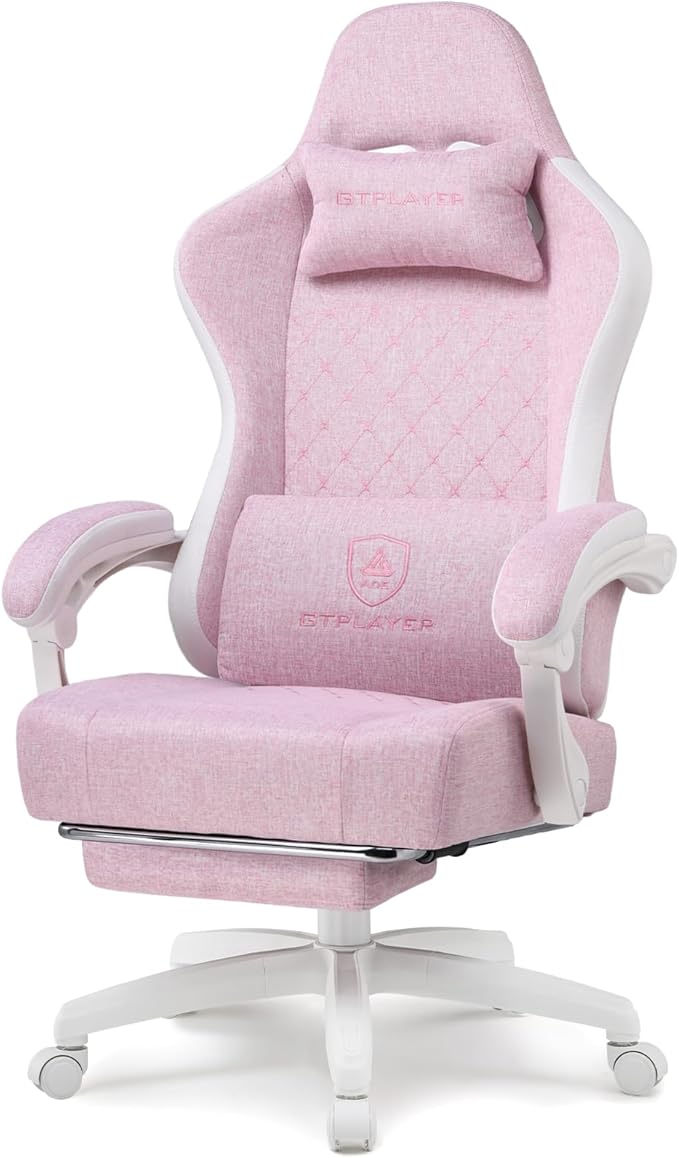 GTPLAYER Gaming Chair Computer Office Chair with Pocket Spring Cushion Linkage Armrests and Footrest High Back Ergonomic Computer Chair with Lumbar Support Task Chair with Footrest