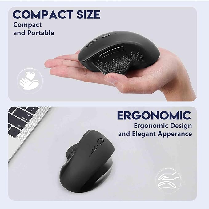 UrbanX Silent Wireless Mouse Bluetooth &amp 2.4Ghz Rechargeable Ergonomic Compatible with Asus ROG Zephyrus Tablet/Laptop/PC/Android/iOS/Windows/MacOS -Black