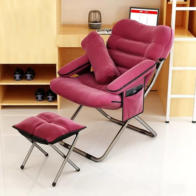 YCKEGEW Lazy Chair IndoorLounge Chair Living RoomFolding Armcharir with Footrests and PillowUpholstered Recliner SleeperReading Gaming Chair (Color : Rose)