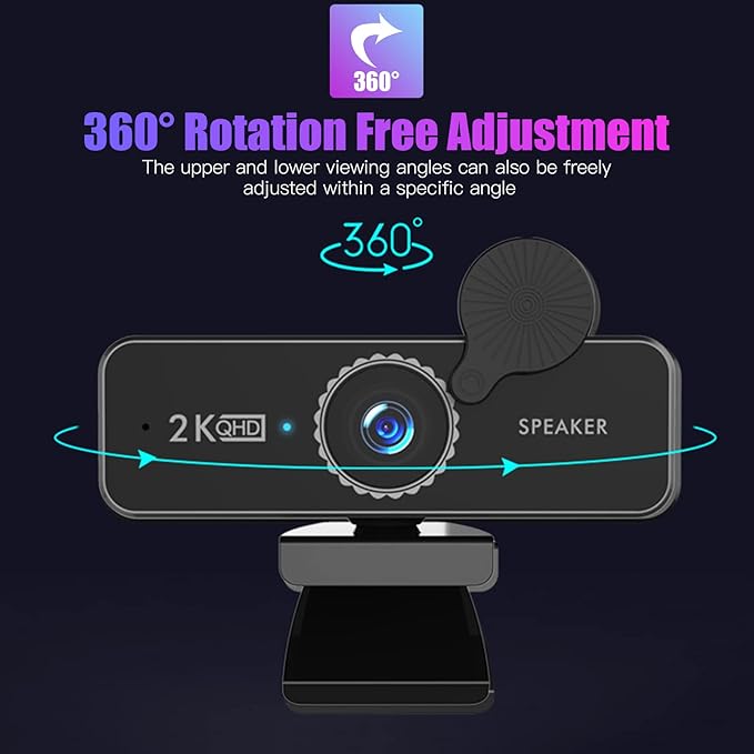 1440P HD Webcam Computer Webcam with Microphone USB PC Web Camera 120-degree Wide Angle with Dual Speakers Free Drive for Recording Calling Conferencing Gaming Compatible with Windows Vista iOS