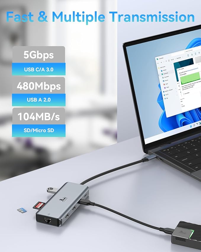 LIONWEI 9 in 1 Laptop Docking Station Dual HDMI 100W PD USB C 3.0 Ethernet Audio/Mic USB C Hub for Dell/Surface/HP/Lenovo Laptops
