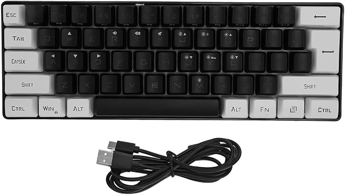 Wired Gaming Keyboard Small Compact 61 Keys Ergonomic Keyboard with LED Backlight for Office Business Travel Use (Black)