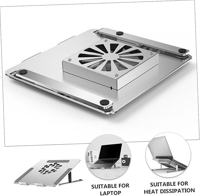Mikikit Aluminum Alloy Laptop Cooling Pad with LED Fan Adjustable Height Notebook Cooler Stand for Laptops to 17.3 Inch Quiet Air Cooler for Gaming and Office Use Silver