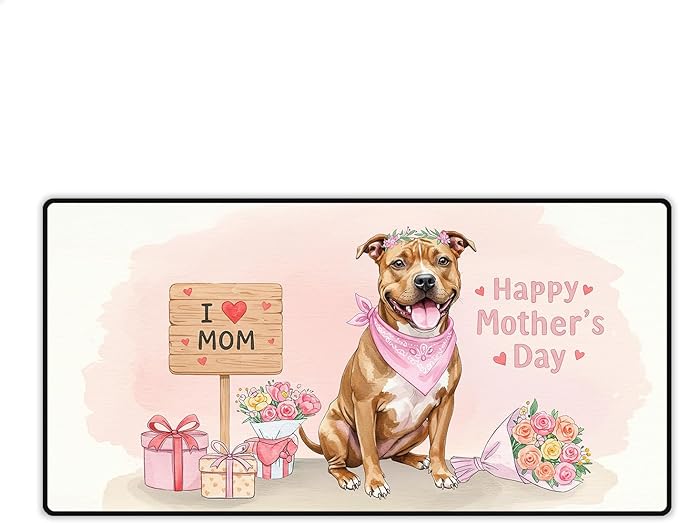 Happy Mother's Day Pitbull Love Dog Mom Heart Flower Desk Mat Full Keyboard Mouse Pad Terrier Dog Lover Large Mousepad 12004