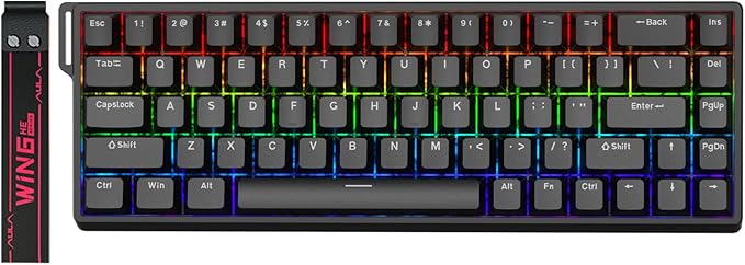 AULA WIN68 HE Mechanical Gaming Keyboard 60% Hall Effect Magnetic Switch Fast Trigger Mode Adjustable Actuation 8000Hz Polling Rate RGB Backlit Wired Black Keyboard for Laptop/PC Gamer