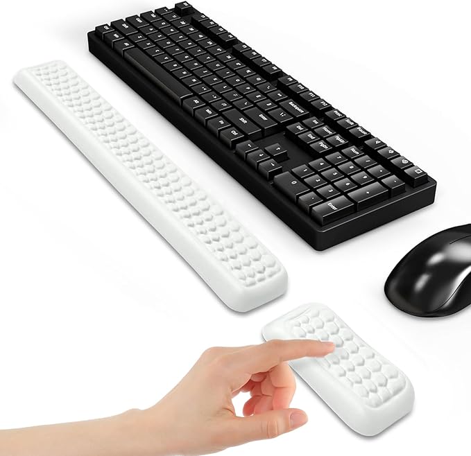 Leather Wrist Rest for Keyboard and Mouse Comfort Memory Foam Wrist Rest with Non-Slip PU Base Ergonomic Keyboard Wrist Support for Typing Pain Relief Protect Hand and Arm (White)