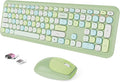 Wireless Keyboard and Mouse Combo Colorful Ergonomic Full Size Retro Low-Noise Keyboard with Cute keycaps Compatible with Windows PC Perfer for Home and Office Keyboards (Green)