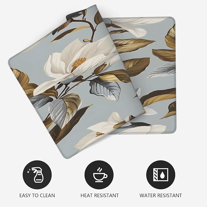 White Flower Brown Leaf Large Mouse Pad Gaming Mousepad Desk Mat for Desktop Computer Keyboard Waterproof Mouse Mat Desk Pad with Non-Slip Base for Game School Office Home 35.4 x 15.7