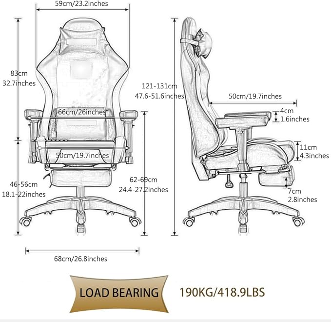 Gamer Chair with Foot Rest Cool Armor Embroidery Decoration Gaming Chair Ergonomic 120° Golden Angle Racing Chair Load Bearing 190kg/418.9lbs (Color : Black Size : 121-131 * 50cm)
