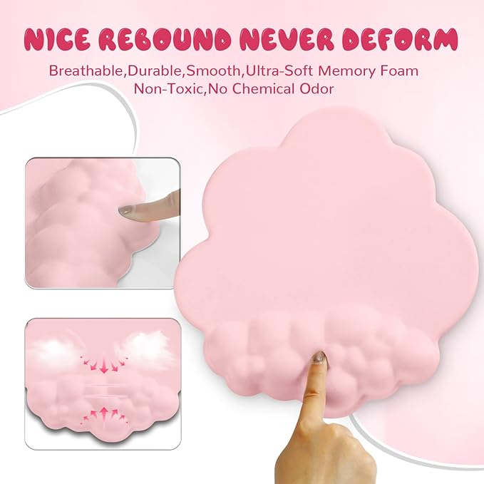 5 in1 Cloud Mouse PadKeyboard Wrist RestMouse Wrist Rest SupportMouse Pad Wirst Rest and Leather Coaster Set with Office Desk MatMemory Foam Ergonomic Easy Typing Pain Relief for Office and Home
