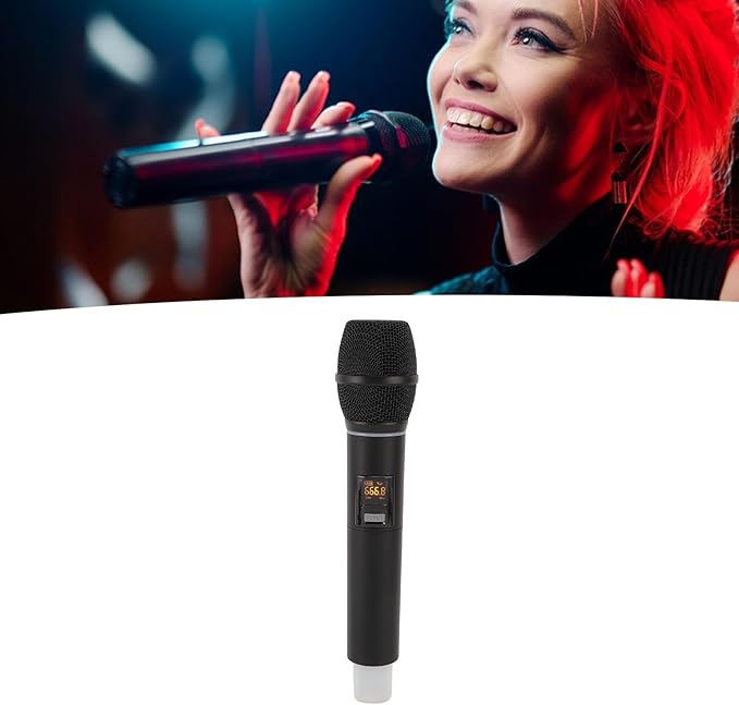 Pongnas Wireless Microphone UHF Rechargeable Cordless Dynamic Mic with Ambient Lights 6.35MM Plug &amp Play 100m Range for Karaoke Stage