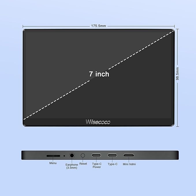 7 inch Portable Monitor Touchscreen IPS 1080P 1920x1080 120Hz Mini LCD Display Second Screen USB C HDMI Ultra Thin for Raspberry Pi 5/4 Switch PS5 Xbox Laptop PC