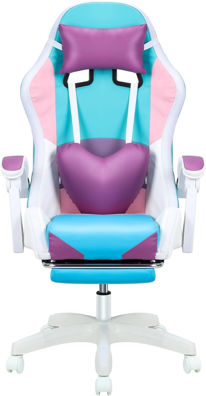 Talent Star Ergonomic Gaming ChairReclining Video Game Chairwith RGB LED Lights Massage and Footrest Heart High Back Adjustable Lumbar Support for Adult Height Adjustable with 360° Swivel Chair Pu