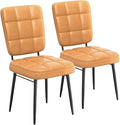 Adjustable Office Computer Chair with Armrest 2pcs Leather Upholstered Dining Chairs with Thick Cushion High Backrest and Metal Legs(Turmeric)