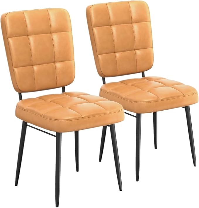 Adjustable Office Computer Chair with Armrest 2pcs Leather Upholstered Dining Chairs with Thick Cushion High Backrest and Metal Legs(Turmeric)