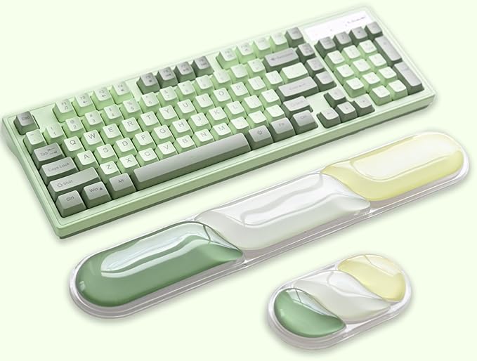 Ergonomic Keyboard Wrist Rest Gel Wrist Rest for Keyboard and Mouse Wrist Support and Keyboard Pad for Typing Pain Relief Anti-Slip Base Suitable for Office Laptop Computer Gaming Green