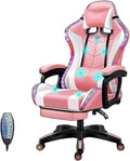 RGB Gaming Chair for Adults with Footrest and Massage Lumbar Pillow Swivel Height Adjustable Racing Reclining PU Leather LED Video Game Chair with Speakers E-Sports Gaming Chair