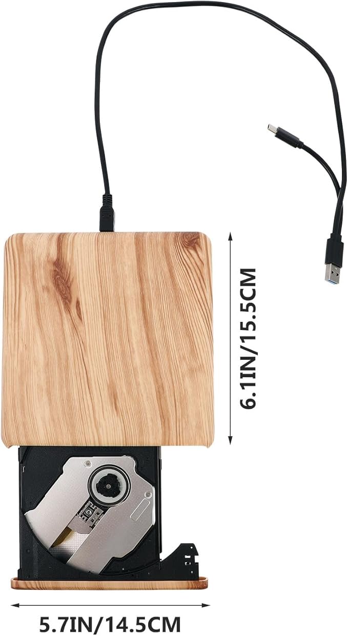 jojofuny Wood Grain USB 3.0 External DVD CD Burner Drive Type-c Portable Optical Drive for Laptop and Desktop Computers