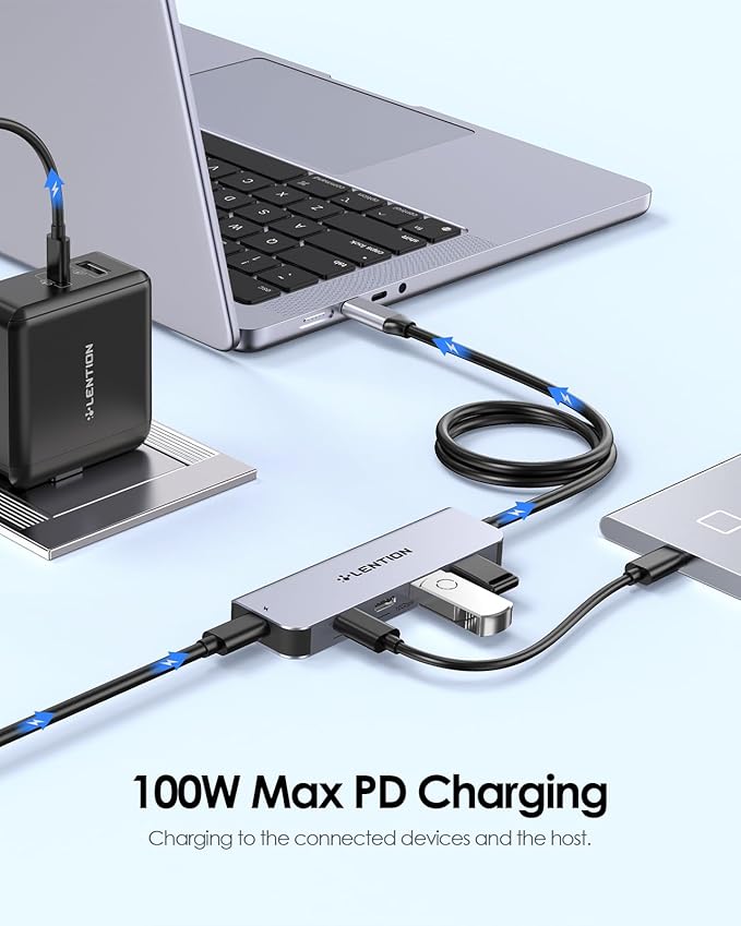 LENTION 4-Port USB C Hub with Long Cable 2FT USB C Hub Multiport Adapter 4 x Type C 3.2 10Gbps 100W PD Charging USBC Splitter Compatible with 2025-2018 MacBook Pro/Air 2026 MacBook Neo and More