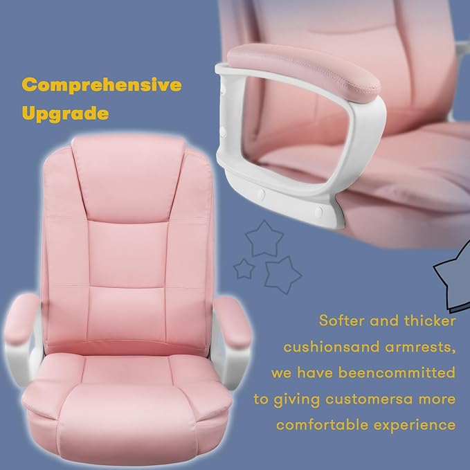 OFIKA Home Office Chair Ergonomic Desk Chair Adjustable Task Chair for Lumbar Back Support Computer Chair with Rolling Swivel and Armrest Modern Executive High Back Leather Chairs (Pink)