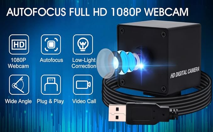 ELP 1080P USB Camera with Box Housing Autofocus High Speed PC Cameras Wide Angle with 100degree No Distortion Lens Mini UVC USB2.0 Webcam OV2710 High Frame 100fps 60fps USB Web Came for Computer