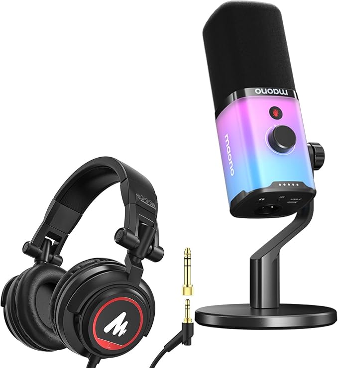 MAONO Gaming Equipment Bundle: Computer Mic with 3.5 MM Monitor Headphones for Gamer Live Streaming Vocal Recording