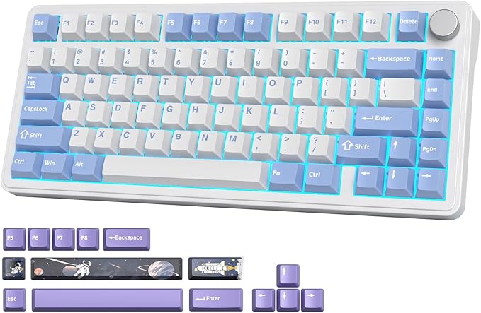 Fogruaden M75 Wireless Creamy 75% Mechanical Gaming Keyboard Hot Swappable Custom RGB Backlit Gasket Pre-lubed Linear White Switches Bluetooth/2.4GHz/USB-C Five-Layer Pad&ampKnob