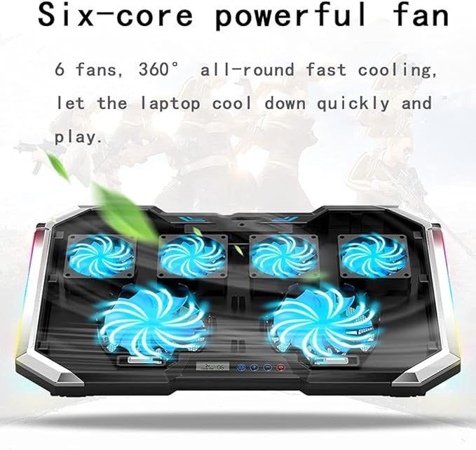 Gaming Laptop Cooler Six Fan Led Screen Two Port RGB Lighting Cooling Pad Notebook Stand for 12-17 Inch