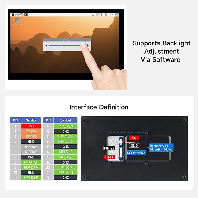 KLAYERS 7-inch DSI Capacitive Touch Display with High-Resolution IPS PanelCompatible with Raspberry Pi OS