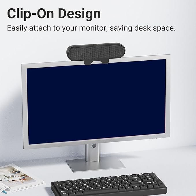 SUNGOOYUE Computer Speakers with Clamp Mount USB Powered 10W Stereo Sound for Desktop Monitor Space Saving USB C Connectivity PC Laptop Workstation