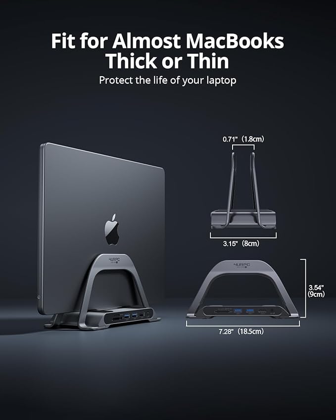 4URPC MacBook Pro Docking Station Dual Monitor 4K@60Hz with 100W Power Adapter USB C Docking Station Vertical Stand for MacBook Pro/Air with 2 HDMI USB 3.0 SD&ampmicroSD Ethernet Audio