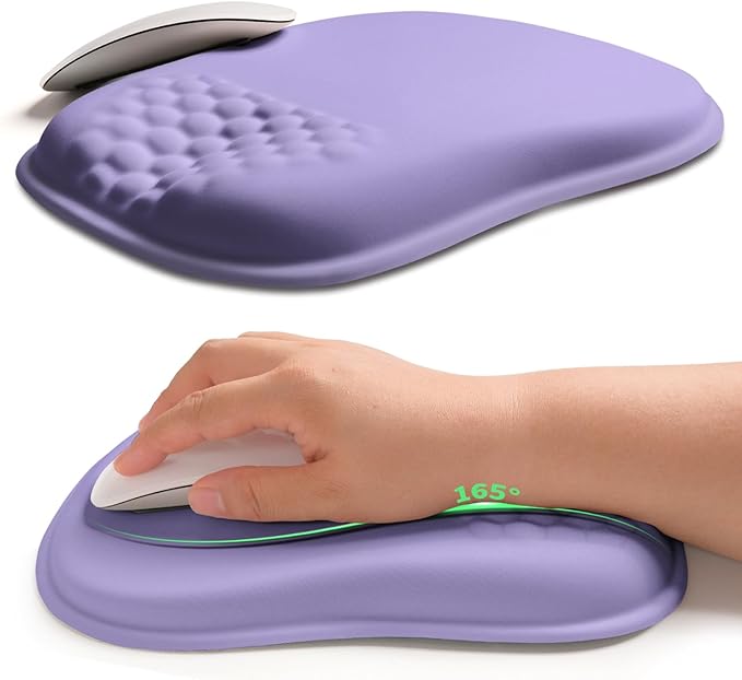 Hokafenle Ergonomic Wrist-Hugging Mouse Pad Wrist Support U-Shaped Holding Wrist Rest Mousepad for Carpal Tunnel Pain Relief with Cushioned Memory Foam Slope Massage Bulge (10.2x8.3 inLavender)