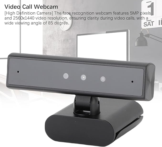 ASHATA Face Recognition Webcam Wins 10 and 11 5MP 85 Degree View Face Unlock Computer Camera with Mic for Desktop Computer Laptop Meeting Video Calls etc.