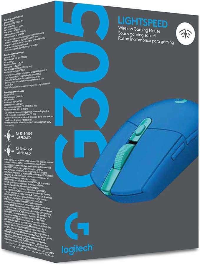 Logitech G305 Lightspeed Wireless Gaming Mouse Hero Sensor 12000 DPI Lightweight 6 Programmable Buttons 250h Battery On-Board Memory Compatible with PC Mac - Blue